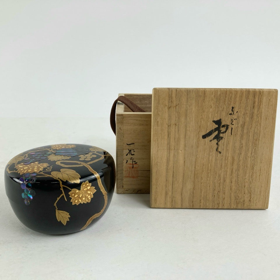 棗 漆芸 一后一兆作 ふどし 棗 茶道具 在銘 螺鈿 金彩 共箱 栞